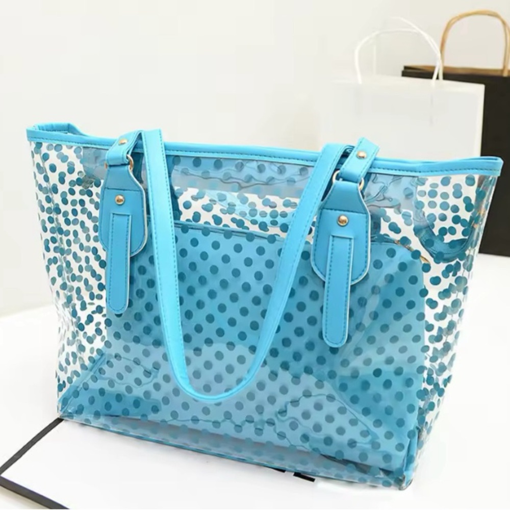 Stylish Blue and Pink Polka Dot Tote Bag